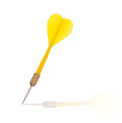 Yellow dart over white background with reflelection