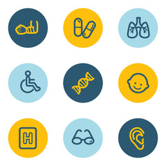 Medicine web icon set 2, blue and yellow circle buttons