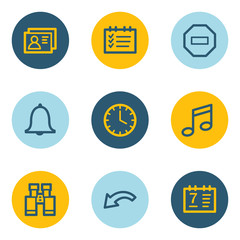 Organizer web icons , blue and yellow circle buttons