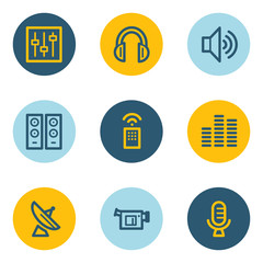 Media web icons , blue and yellow circle buttons
