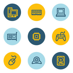 Computer web icons, blue and yellow circle buttons