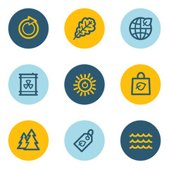 Ecology web icon set 3, blue and yellow circle buttons