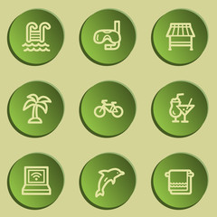 Vacation web icons , green paper stickers set