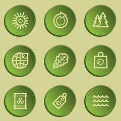 Ecology web icon set 3, green paper stickers set
