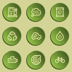 Ecology web icon set 4, green paper stickers set