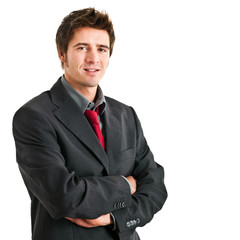 Handsome young businessman portrait isolated on white