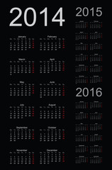 Simple Calendar year 2014, 2015, 2016, vector