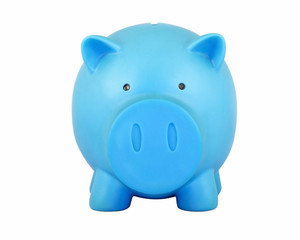 blue piggy bank isolated on white background.