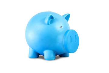 blue piggy bank isolated on white background.