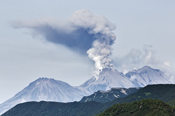 Beauty landscape: eruption active Zhupanovsky Volcano. Kamchatka