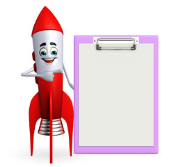 Rocket character with notepad