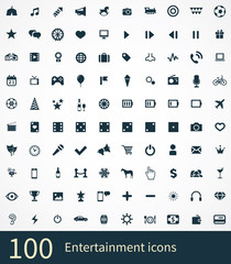 100 entertainment icons set.