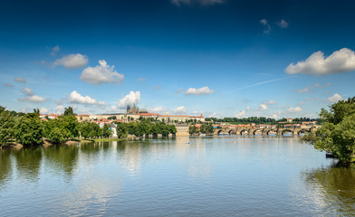 Fototapeta na wymiar Vltava river ,Charles Bridge and a Prague Castle