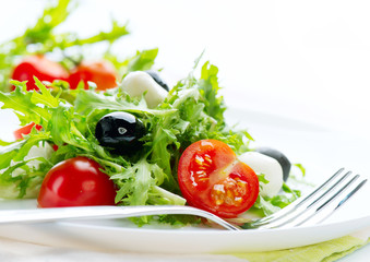 Salad with Mozzarella Cheese isolated on white background