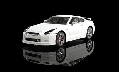 Fototapeta na wymiar Cool white car on reflective background