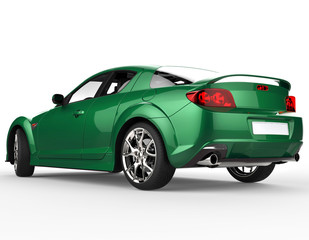 Fototapeta na wymiar Metallic green car back view