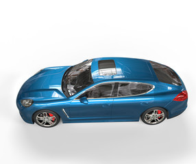 Obraz na płótnie Canvas Blue metallic car top view