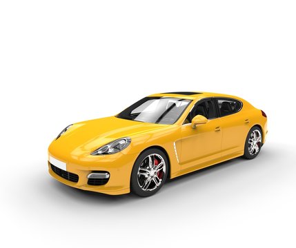 Fast yellow car top side shot