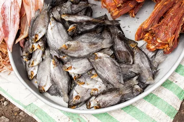 Fotobehang dried fish for sale mekong delta vietnam asia © markrhiggins