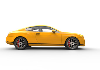 Elegant yellow car on white background side view
