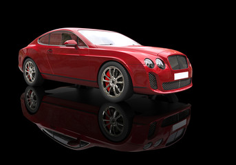 Fototapeta na wymiar Red elegant car on black reflective background