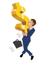 Cartoon of a businessman holding a big dollar symbol