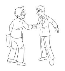 Cartoon illustration of a businessmen shaking hands