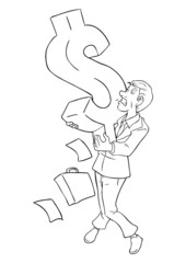 Fototapeta na wymiar Cartoon of businessman holding a dollar symbol