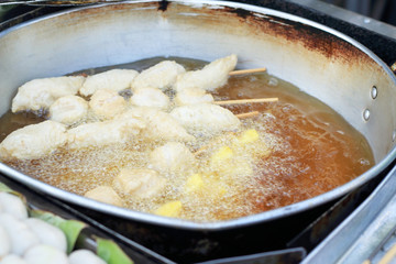 meat ball fried in pan