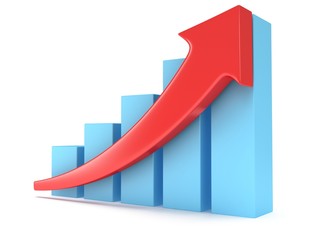 Blue bar graph with red arrow