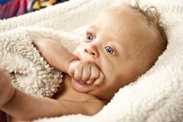 A cute baby isolated on a white background.