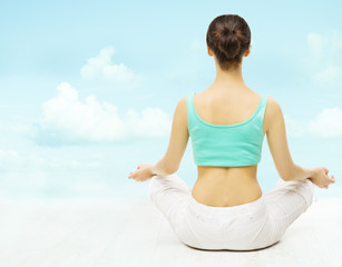 Fototapeta na wymiar Yoga woman back view, exercise meditate, sitting in lotus pose