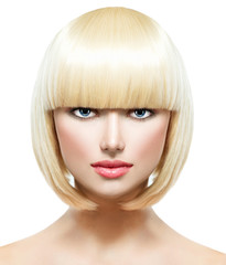 Fringe. Fashion Stylish Beauty Portrait with White Short Hair