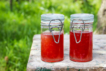 Red currant jelly in preserving glass