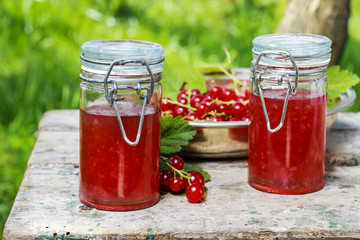 Red currant jelly in preserving glass