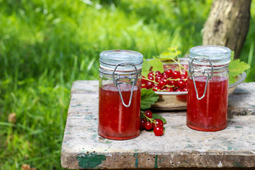 Red currant jelly in preserving glass