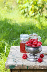 Raspberries in vintage silver goblet