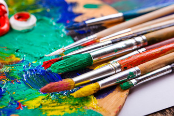 Fototapeta premium Paints and brushes