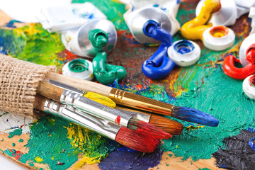 Fototapeta premium Paints and brushes