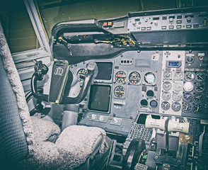 Fototapeta premium Aircraft dashboard. View inside the pilot's cabin.