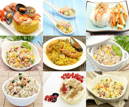 Collage de platos de arroz