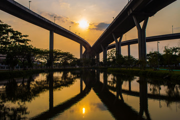 Bhumibol Bridge,the Industrial Ring road Bridge at dusk