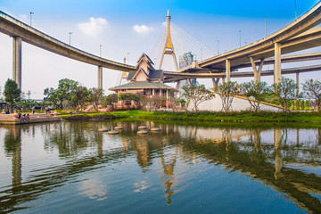 Concrete highway overpass Bhumibol Bridge in Thailand