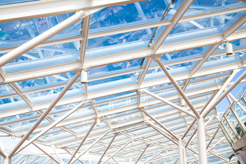Glass Atrium Roof Supported by White Steel