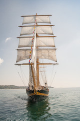 Old ship, sailing in the sea