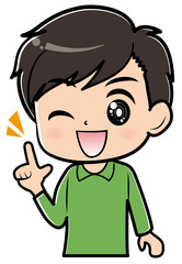 人差し指を立てる男性
