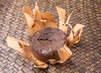 Palm sap sugar on a wicker background 