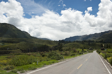 A Peruvian roadway near Arequipa Peru near Chivay on a sunny day.