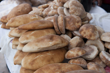 Fresh baked bread at a farmers market in Peru.
