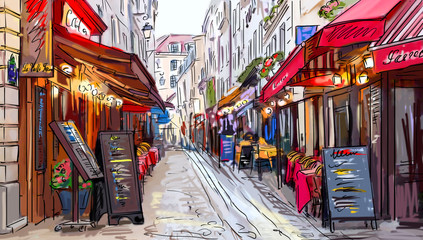 Panele Szklane  Ulica w Paryżu - ilustracja